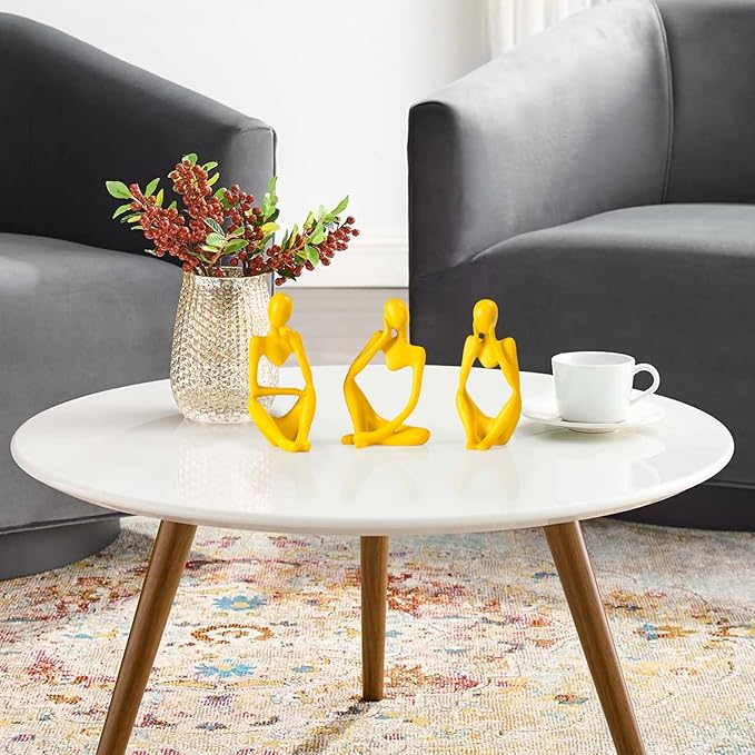 Thinker Statue Gold Decor Abstract Art Sculpture, Golden Resin Collectible Figurines for Home Living Room Office Shelf Decoration,Great Gifts Ideas (Yellow)