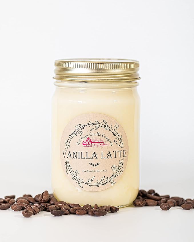 Vanilla Latte Aromatherapy Candle 12 oz | 100% All-Natural Soy Wax & Essential Oil Infused | 60+ Hour Burn Time | Pet Safe + Smoke Odor Eliminating | Handmade in U.S.A. | Non-Toxic Candles
