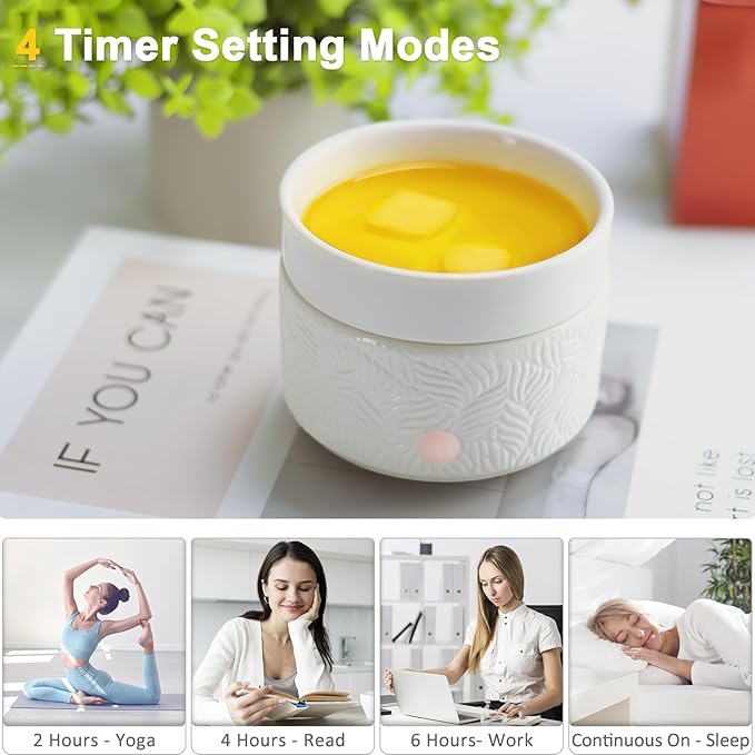 Candle Warmer & Burner - Ceramic Essential Oil 3-in-1 Wax Melter with Timer, Auto Shut Off for Scented Wax Tarts - Aromatherapy for Home, Office, Bedroom & Gifts
