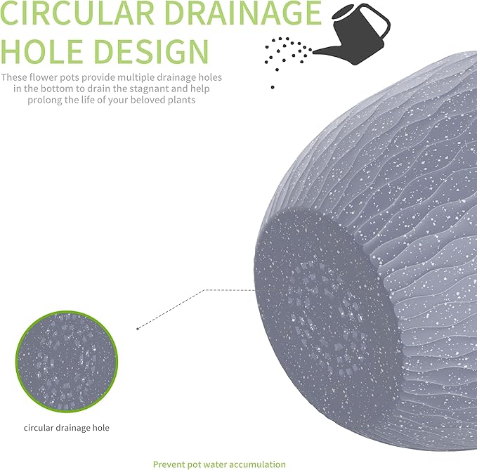 12/10/9 Inch Plant Pots, 3 Pack Large Flower Pots for Indoor and Outdoor Plants with Water Ripples, Large Plastic Flower Pots with Drainage Holes and Tray for Garden Indoor Plants