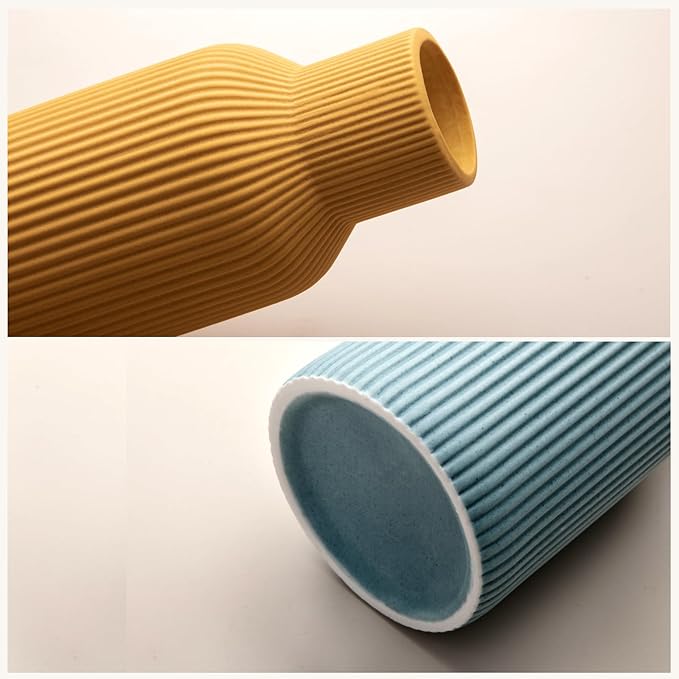 Colorful Ceramic Vases Set of 3, Colorful Ribbed Decorative Vases - Table Centerpieces for Wedding, Living Room, Office & Shelf Decor