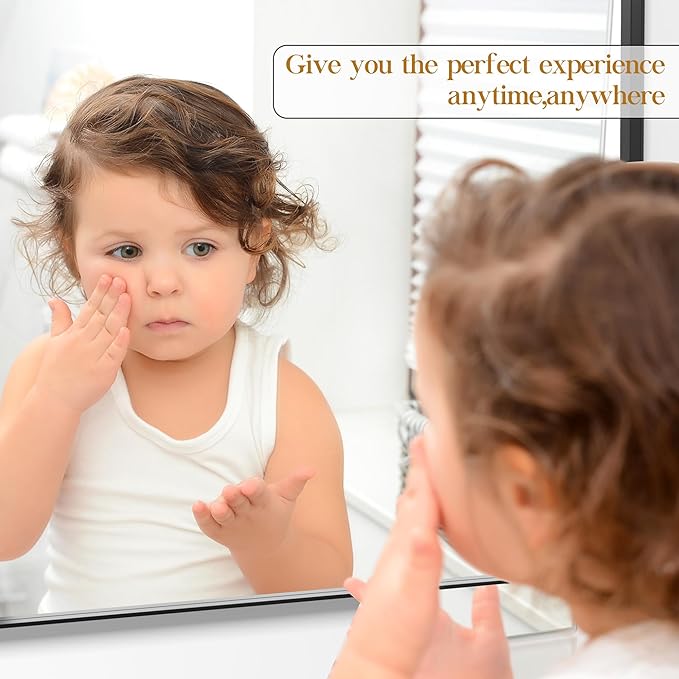 30×30 Black Bathroom Mirror, Rectangular Bathroom Vanity Mirror for Wall with Rounded Corners & Aluminum Alloy Frame, Tempered-Glass, Modern, Farmhouse, Horizontal/Vertical, Entryway, Bedroom