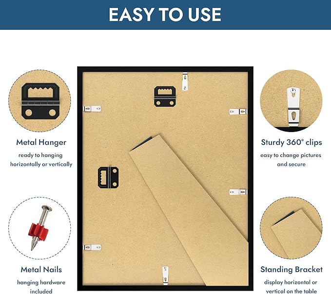 8.5x11 Picture Frame Set of 6,Black 8.5x11 Photo Frames Bulk for Document Certificate Award Diploma, Wall Hanging or Tabletop Display