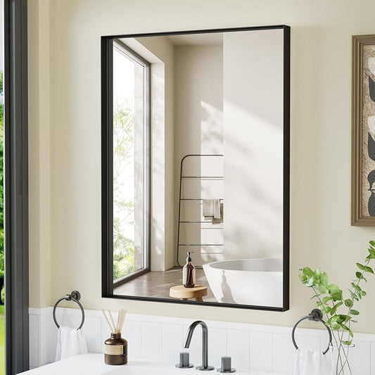 32”x 24” Black Bathroom Mirrors for Over Sink, Rectangle Mirror, Modern Farmhouse Decor, Metal Framed, Tempered Glass, Vanity Mirrors for Wall Mounted (Horizontal/Vertical)