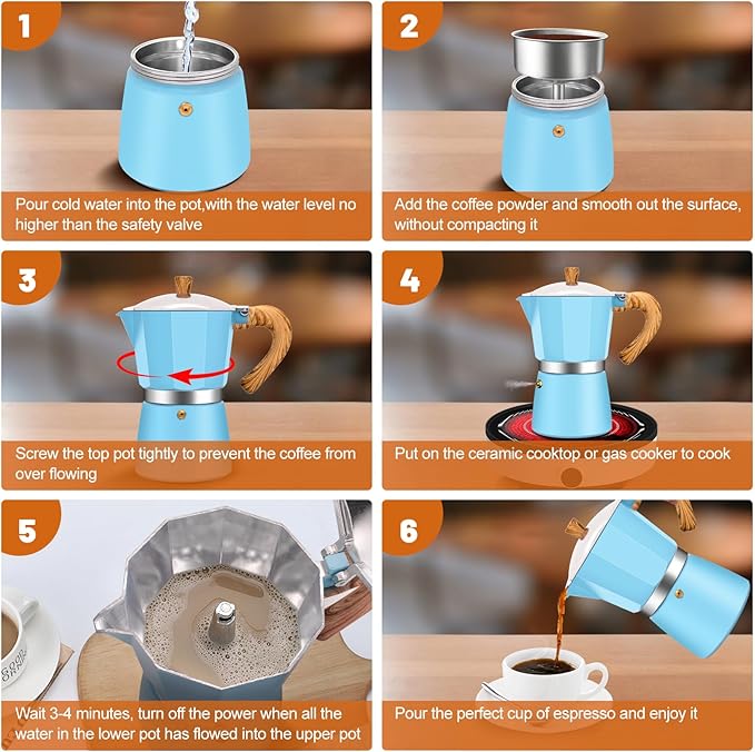 3 Cup Aluminum Espresso Stovetop Moka Pot Express Coffee Maker Percolator Italian Classic Mocha Coffee Machine for Italian and Cuban Cafe Brewing for Home & Camping 150ml 5oz