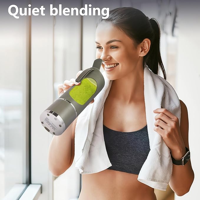 Portable Personal Blender, USB Rechargeable for Smoothie Shakes, with 12 Stainless Steel Blades & 16 Oz/450ML Cup and Extra Handle Lid, for Travel Sports Gym (Green)