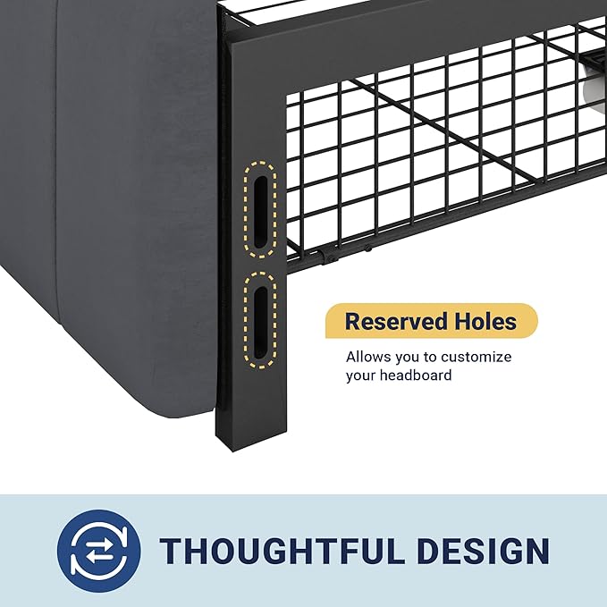 Allewie Full Size Platform Bed Frame with 4 Large Storage Drawers, Velvet Vertical Channel Tufted Upholstered Bed Base, Wooden Slats Support, Noise-Free, No Box Spring Needed, Easy Assembly, Grey