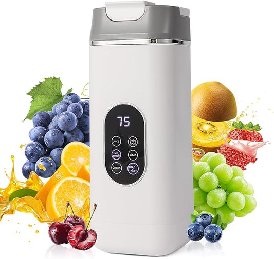 Portable Personal Blender with 12 Stainless Steel Blades – USB Rechargeable for Smoothie Shakes,14 Oz/420ML Cup and Extra Handle Lid, for Travel Sports Gym (White)