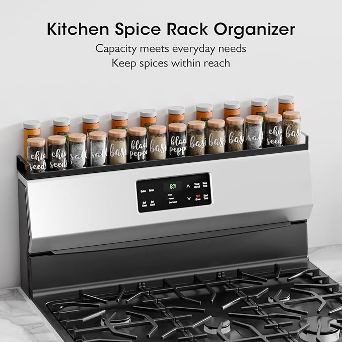 Bumusty 4X Strong Magnetic Shelf for Stove Top, 30" Adjustable Oven Shelf Spice Rack Over the Stove, Seasoning Organizer Kitchen Shelves, Matte Black