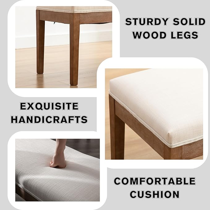 Linen Dining Bench Upholstered Entryway Bench Farmhouse Shoe Bench Seat Ottoman for Hallway Living Room Bedroom End of Bed Dining Room Kitchen, 45.5" Long, Beige
