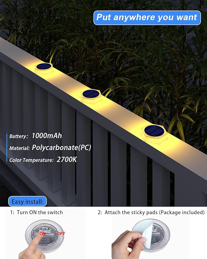 Solar Deck Lights Outdoor, Warm White Waterproof Step Lights for Stairs, Sidewalk, Pathway, Yard, Patio, Garden, Ground (4 Pack)