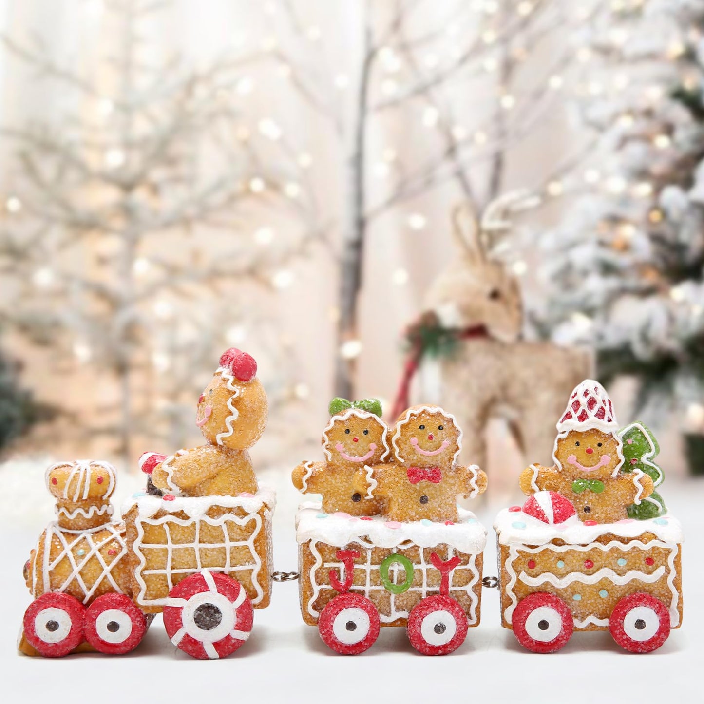 Hodao 9.25” Length Christmas Gingerbread Man Train Decorations Xmas Train Figurines Winter Decor Handmade Polyresin Gingerbread Man Figurines for Xmas Decor Gift - Christmas Party Home Decor
