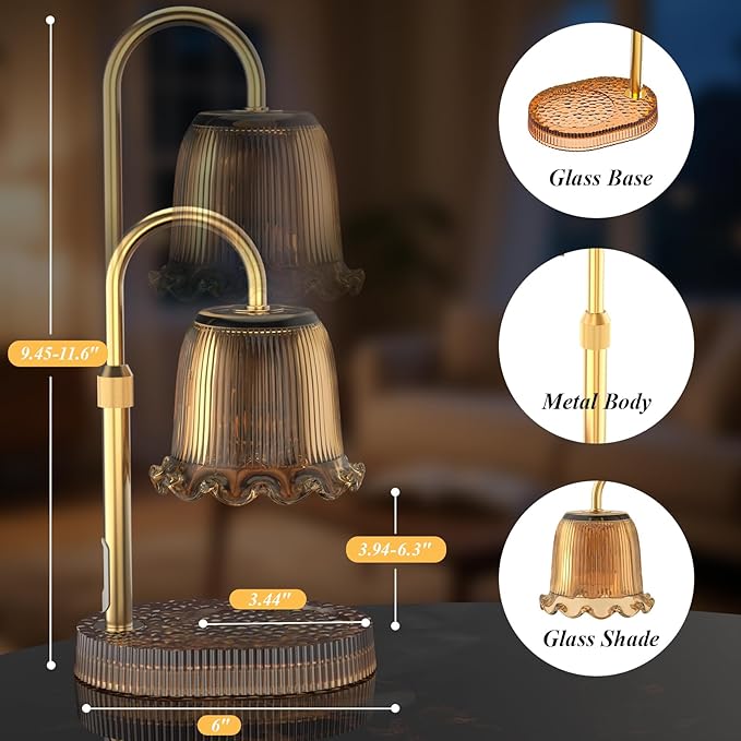 Candle Warmer Lamp with Adjustable Height - Flameless 4-Level Dimmable Wax Warmer, Timer Function & Stylish Design in Multiple Colors（Brown）