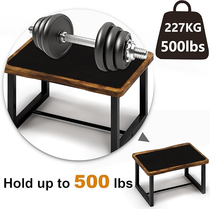 Wooden Step Stool with Non-Slip mat,Bed Steping Stool for Adult Hold up to 500lbs，Wood One Step for Kitchen, Bedroom, Living Room, Bathroom… (Brown)