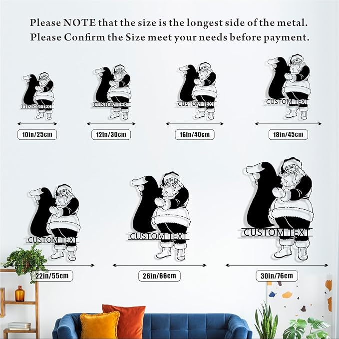 Personalized Christmas Santa Claus Metal Sign, Custom Name Santa Claus Metal Sign Wall Decor, Merry Christmas Holiday Wall Decoration for Home Living Room, Bedroom, Office, Garden, Porch