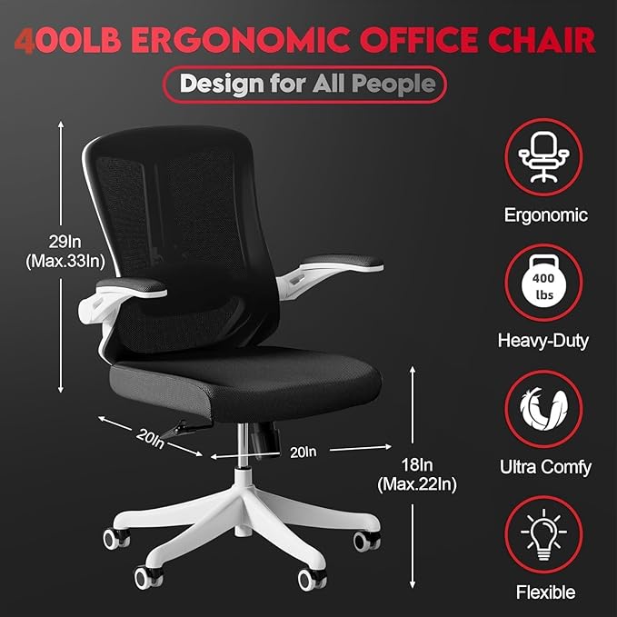 Ergonomic Office Chair - Comfy Desk Chairs with Wheels and Arms, 400LB Heavy Duty Mesh Computer Chairs with Comfortable Lumbar Back Support for Home Office, Study, Bedroom and College Dorm