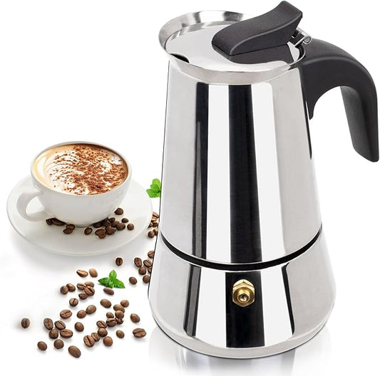 9 Cup 450ml Moka Pot Stainless Steel Espresso Coffee Maker Stovetop Percolator Coffeemaker Italian Classic Style Brewing Greca Cafe Mocha Machine for Cafeteras Lover Camping Travel and Home Use 15oz