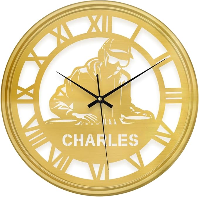 Personalized Name LED Wall Clock, Custom DJ Vinyl Record Hanging Clock with 7 Color Changing, Iron Art Clock, Hanging Decor for Bedroom, Living Room, Home, Office, Housewarming