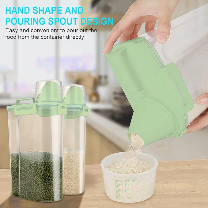 Rice Airtight Dry Food Storage Containers, BPA Free Plastic Storage Bin Dispenser with Pourable Spout, Measuring cup for Cereal, Flour and Baking Supplies, Include a Stainless Steel Whisk