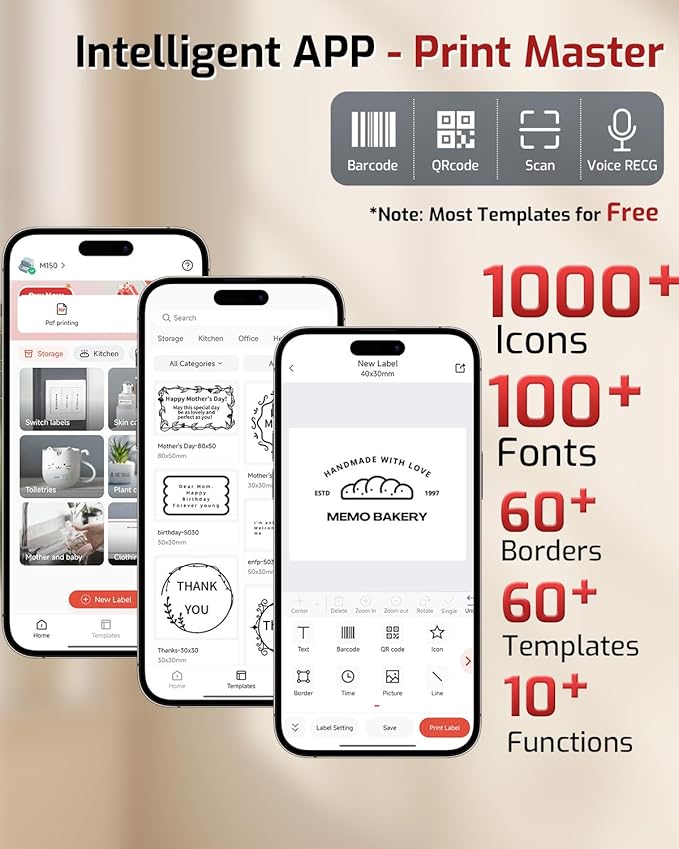 Phomemo Label Maker Machine with Tape, Upgrade M150 Thermal Label Printer, 2 Inch Bluetooth Label Maker for Barcode, Small Business, Home, Office, Compatible with Phone & PC