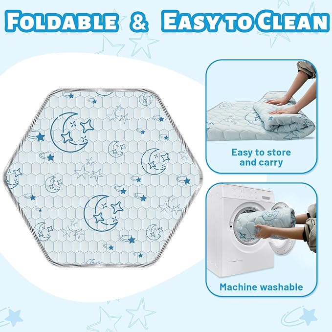 Hexagon Baby Play Mat 52x45in: Thick & Soft Cushioned Padded Hexagon Playpen Mat for Babies Toddlers & Infant - Non-Slip Silicon Dot Baby Crawling Mat - Foldable & Machine Washable Baby Floor Mat