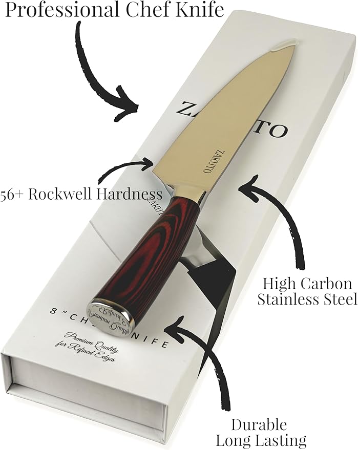 8 Inch Chef Knife - Professional Japanese Chef Knife with High Carbon Stainless Steel Sharp Blade and Ergonomic Comfortable Handle for Chopping, Mincing, Dicing and Slicing, Premium Gift Box