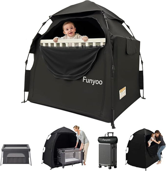Blackout Tent for Babbies and Toddlers, One Click Setup Baby Travel Crib Tent, Blackout Cover for Mini Crib and Pack N Play