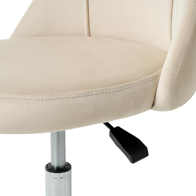Furnimart 360° Swivel Rolling Desk Chair, Height Adjustable Vanity Chair with Silver Legs, Cute Task Chair with Wheels for Dorm Bedroom Studying Small Places (Velvet White)