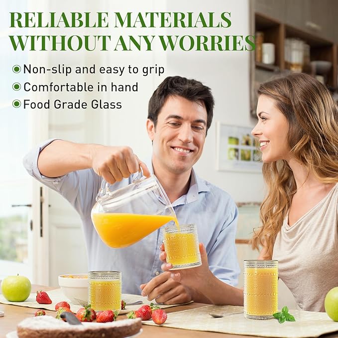 Vintage Hobnail Drinking Glasses Set of 12, 12 oz Highball Glasses & 10 oz Cocktail Glasses, Embossed Glass Cups, Clear Water Glasses Kitchen Bar Glassware Set for Beer, Juice, Cocktail, Whiskey