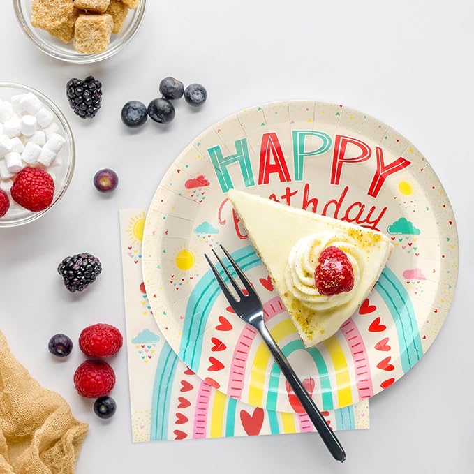 100pcs Birthday Party Disposable Tableware Set Colored Semicircles Pattern for 25 Guest Party Supplies（Include plates，cups and napkins）