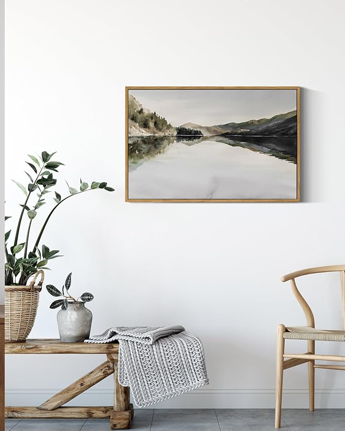 InSimSea Framed Wall Art for Living Room Mountain Reflection Decor Vintage Wall Art Mountain Range Nature Wilderness Art Decorative Rustic for Living Room Bedroom Office Wall Decor 16x24in