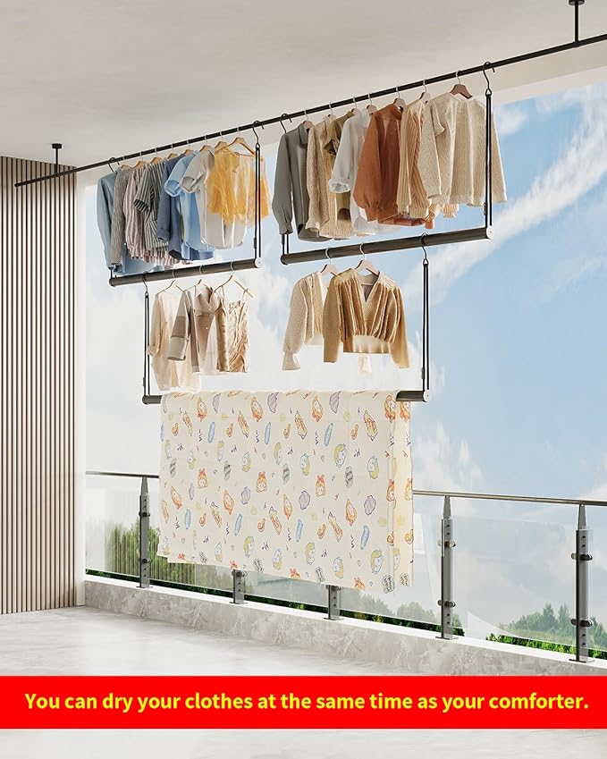 Closet Rods for Hanging Clothes 40'' Black Stepless height adjustment Heavy Duty Closet Rod for Optimize closet storage and organizing space