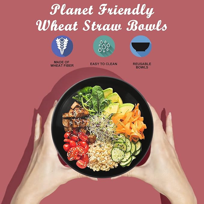 Wheat Straw Bowl Sets,6 PCS Unbreakable Big Cereal Bowl 50 OZ,Microwave and Dishwasher Safe Bowls,Large Salad Bowls for Camping,Picnic,Apartment,Dorm,RV (Classic Series)