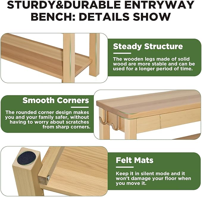 Wood Shoe Bench Entryway with Drawer: 3-Tiers Wooden Storage Shoe Rack with Bench Seat, Compact Mid-Century Modern Design for Entryway,Hallway,Closet,Front Door Entrance,Foyer Natural 39.3"