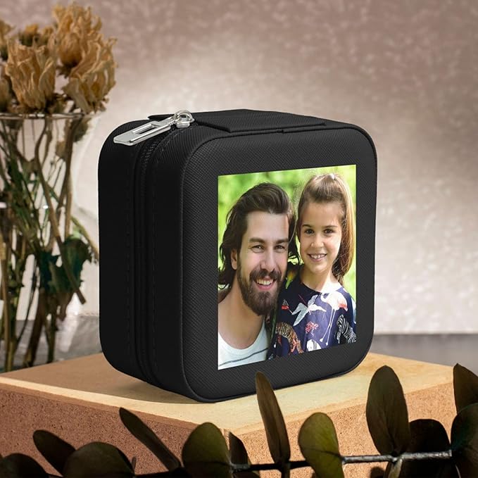 Personalized Jewelry Box Gifts for Women - Custom Jewelry Organizer with Image Text Logo - Customized Travel Leather Jewelry Case for Mom Wife Wedding Girls