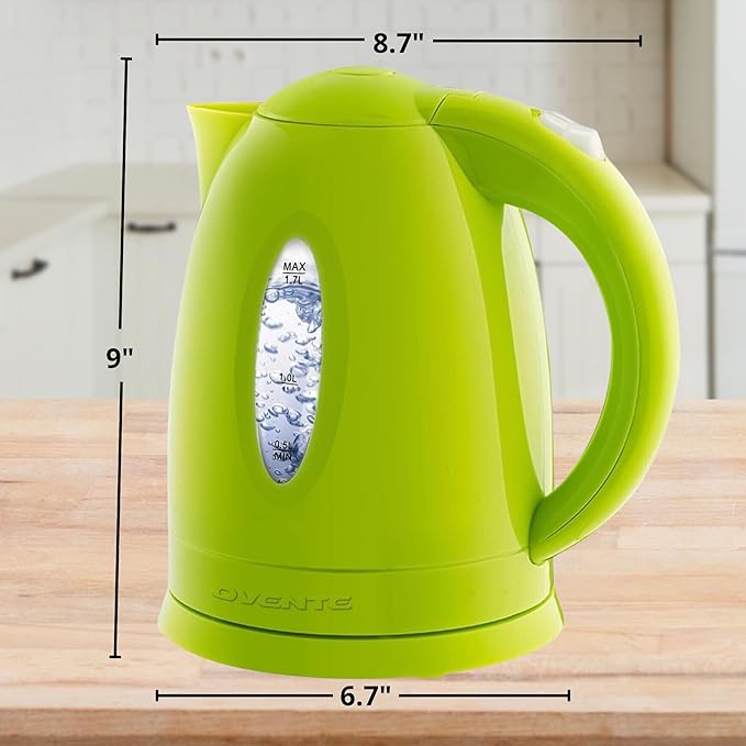 OVENTE Electric Kettle, 1.7L Fast Boiling Water Heater for Coffee or Tea, BPA Free with Water Level Gauge, Auto Shut-Off, Boil-Dry Protection, Indicator Light and Removable Filter, Green KP72G