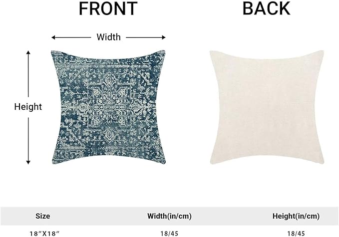 Boho Blue Throw Pillow Covers 18x18 Set of 2, Carpet Pattern Navy Blue Decorative Throw Pillow Covers Bohemia Linen Outdoor Cushion Cover for Sofa Couch Farmhouse Room Bed