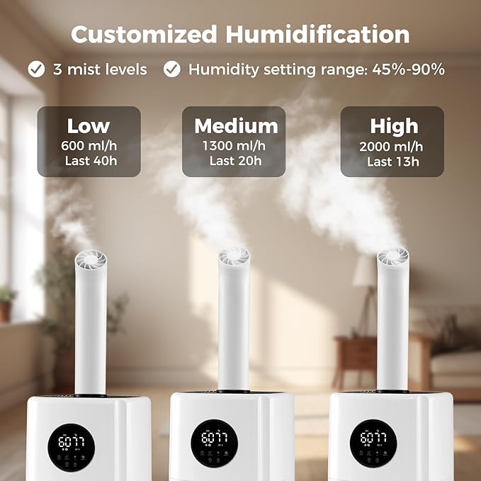 COSTWAY 21L Humidifier for Large Room, 5Gal Whole House Ultrasonic Humidifier with 3 Mist Levels, Extension Tube, 360° Nozzles & Remote Control, Top Fill Commercial Humidifier with Wheels for Home