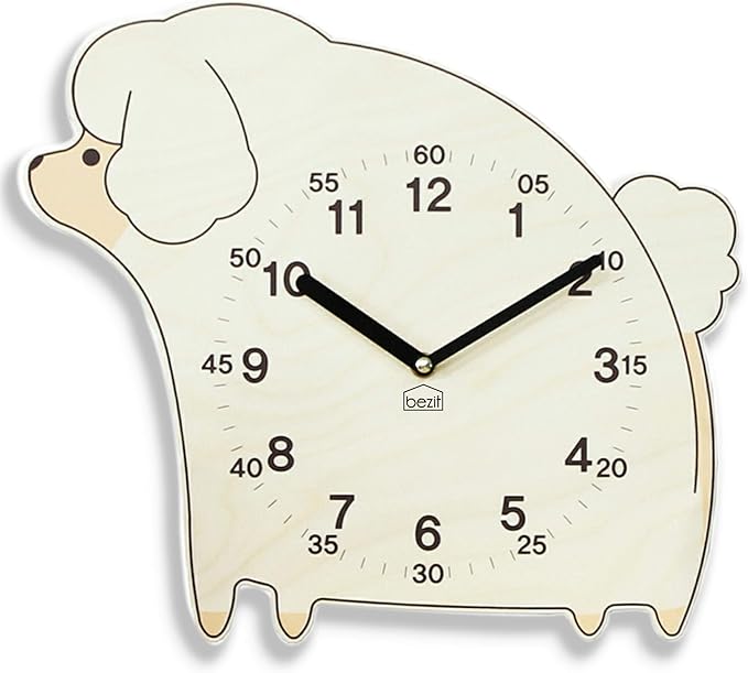 Silent Kids Wall Clock - Non-Ticking, Decorative, Cute Wooden Clock for Nursery, Children, Toddler, Baby Room, Battery Operated - Bear, Unicorn, Owl