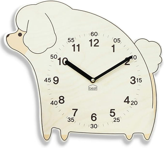 Silent Kids Wall Clock - Non-Ticking, Decorative, Cute Wooden Clock for Nursery, Children, Toddler, Baby Room, Battery Operated - Bear, Unicorn, Owl