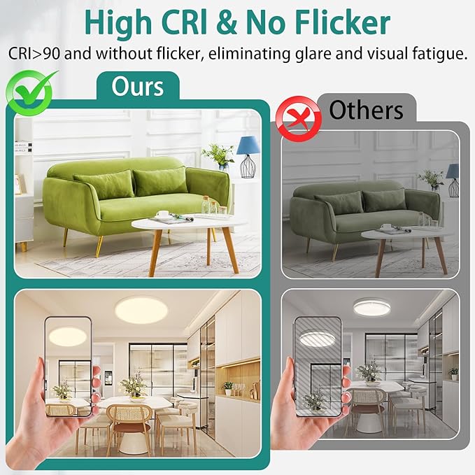 12Inch LED Ceiling Lights Flush Mount, Dimmable 3000K 4500K 6000K CCT, Low Profile Surface Mount Light Fixtures, 24W Thin Flat LED Panel Lights for Bedroom Bathroom Kitchen