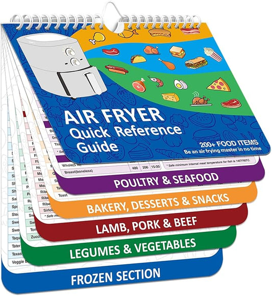 TZARROT Air Fryer Magnetic Cheat Sheet Set, Over 200 Foods Air Fryer Cooking Guide Flip Chart Magnetic, Air Fryer Accessories Cooking Time Charts and Recipe Booklet