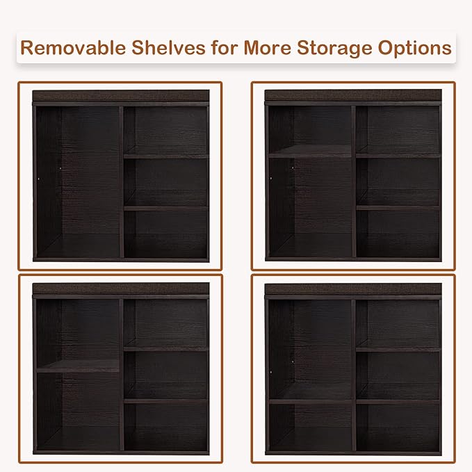 DINZI LVJ Shoe Storage Bench with Cushion, Cubby Shoe Rack with 12 Cubbies, Adjustable Shelves, Multifunctional Shoe Organizer Bench for Entryway, Mudroom, Hallway, Closet and Garage, Espresso