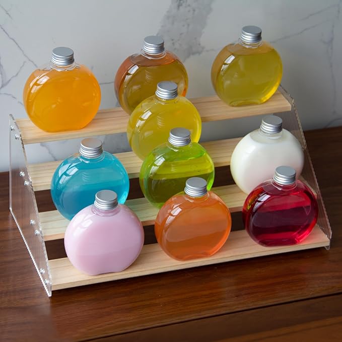 nianfeng Tiered Spice Rack, 4-Tier Spice Pantry Kitchen Cabinet Organizer, 12-Inch, Natural Wood Acrylic Stair Riser Stand, Countertop Seasoning Shelf