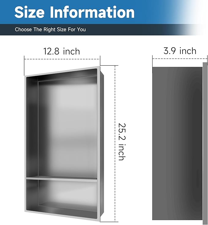 12" X 25" Stainless Steel Shower Niche Insert Tile Ready, Niche for Shower Wall, 2-Tier Recessed Shelves No Tile Needed for Bathroom Storage, Brushed Nickel
