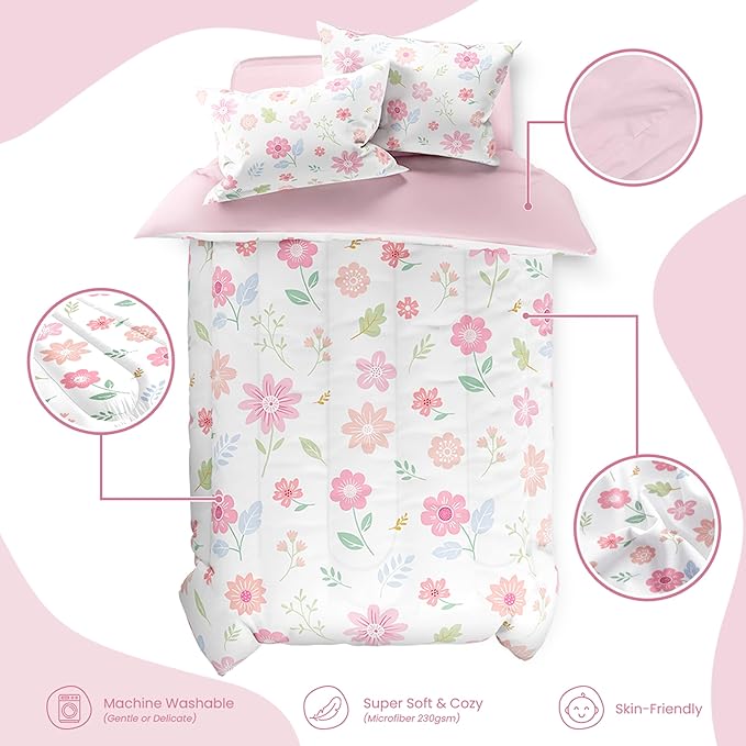 SANDJEST Floral Duvet Cover Sets Full Size for Kids Girls, Incude 1 Polyester Comforter Cover 80x90 Inches and 2 Pillowcases 20x26 Inches, Comforter Not Included, Gift for Christmas Birthday