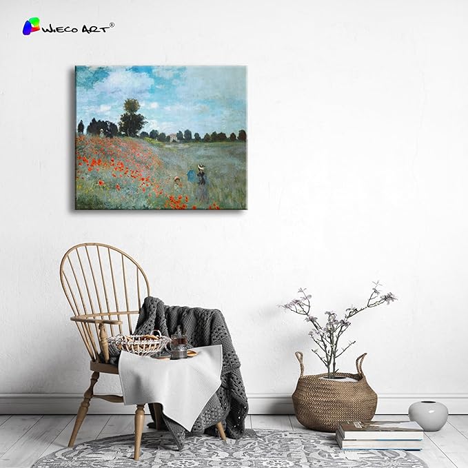 Wieco Art The Poppy Field Near Argenteuil Canvas Prints Wall Art of Claude Monet Famous Oil Paintings Reproduction Classic Landscape Pictures Artwork for Bedroom Decorations