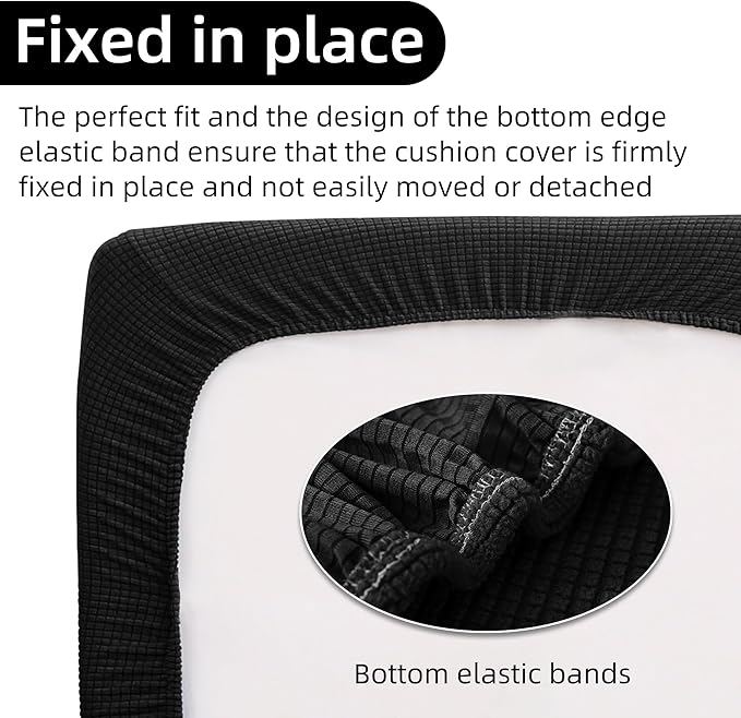 Rv Dinette Cushion Covers,Jacquard Stretchable Camper Cushion Cover,RV Cushion Slipcover,Rv Couch Cover Replacement for RV Camper Car Bench,2 Backrest Covers and 2 Bench Covers (Checkered,Black)