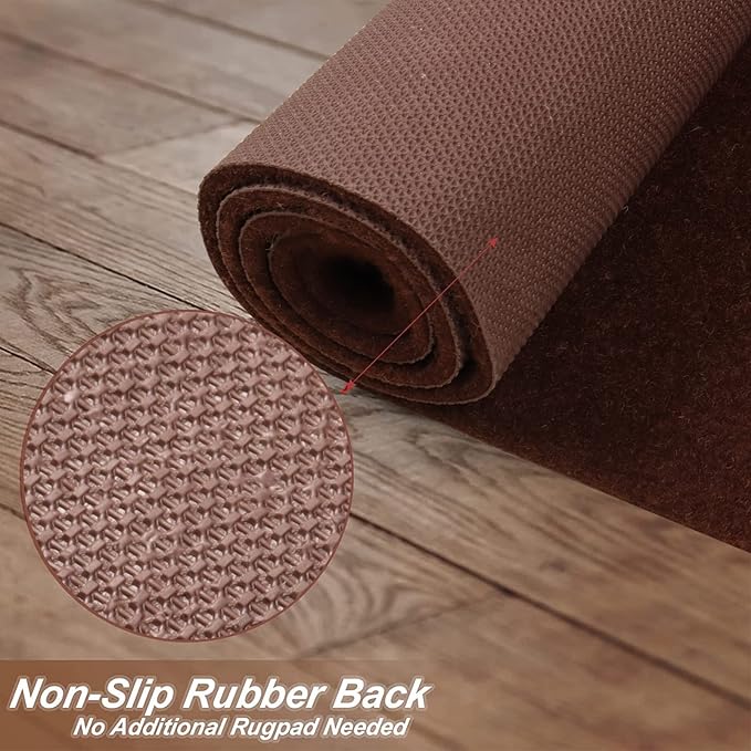 3' x 20' Runner Rugs with Rubber Backing, Indoor Outdoor Utility Carpet Runner Rugs, Chocolate Brown, Can Be Used as Aisle for The RV and Boat, Laundry Room and Balcony