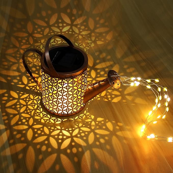 Solar Watering Can with Lights, Outdoor Solar Garden Light,Garden Decor, Outdoor Decorative Solar Powered,Hanging Lantern Waterproof,Metal Solar Waterfall Lights for Yard Patio